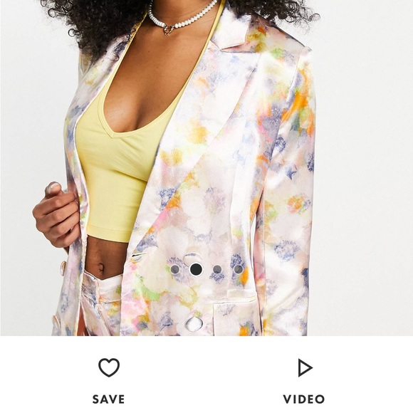 B NEW Liquorish satin tailored double breast blazer in soft washed pastel floral - Picture 4 of 6